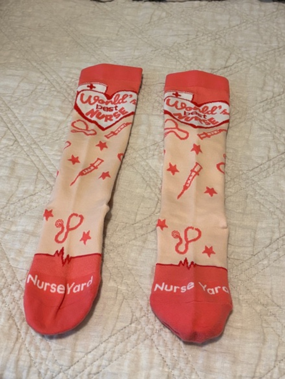 Women's Red & Cream 'World's Best Nurse' Compression Socks